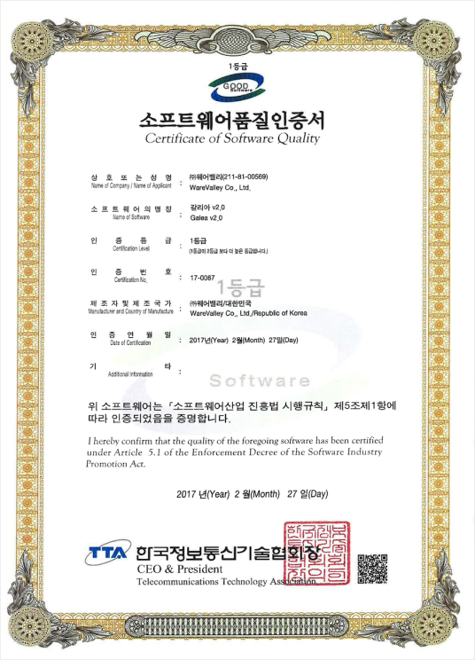 Software Quality Certificate 17-0087