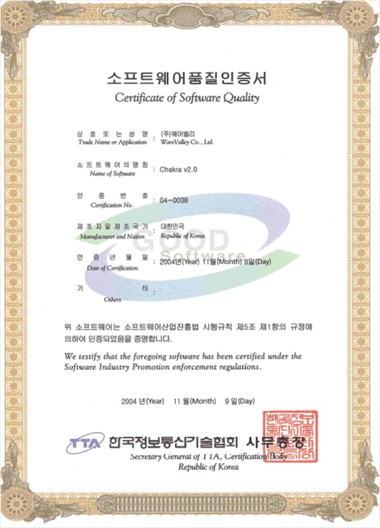 Software Quality Certificate 04-0038