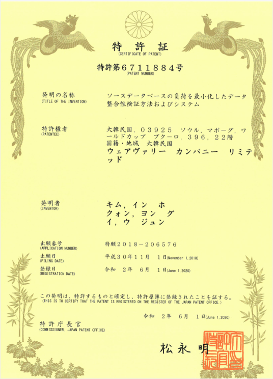 Japanese patent certificate JP 6711884 B