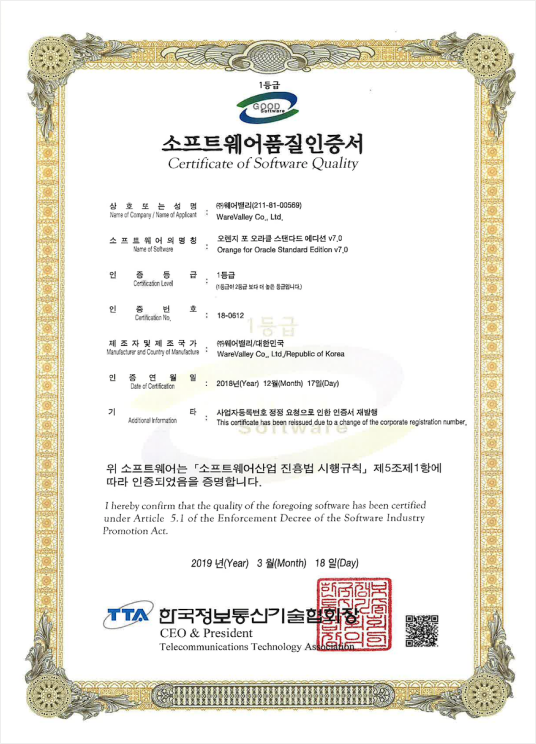 Software Quality Certificate 18-0612