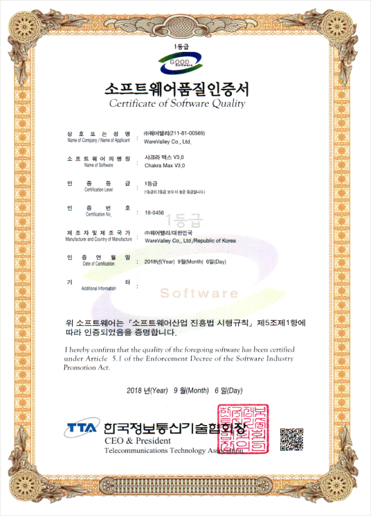 Software Quality Certificate 18-0456