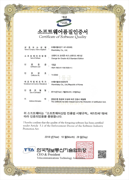 Software Quality Certificate 14-0042